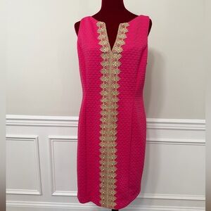 Elegant Pink Sleeveless Dress with Gold Detailing
